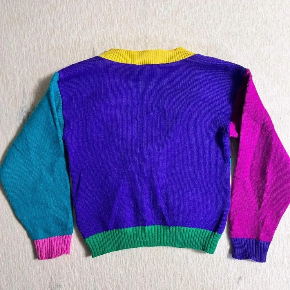 Vintage 1992 Barney Baby‎ Bop Cardigan Sweater Kids Size 6 Colorful USA Rare